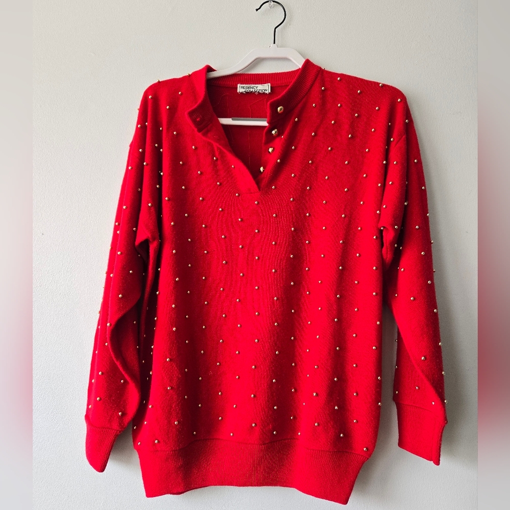 Vintage red sweater gold beads regency collection